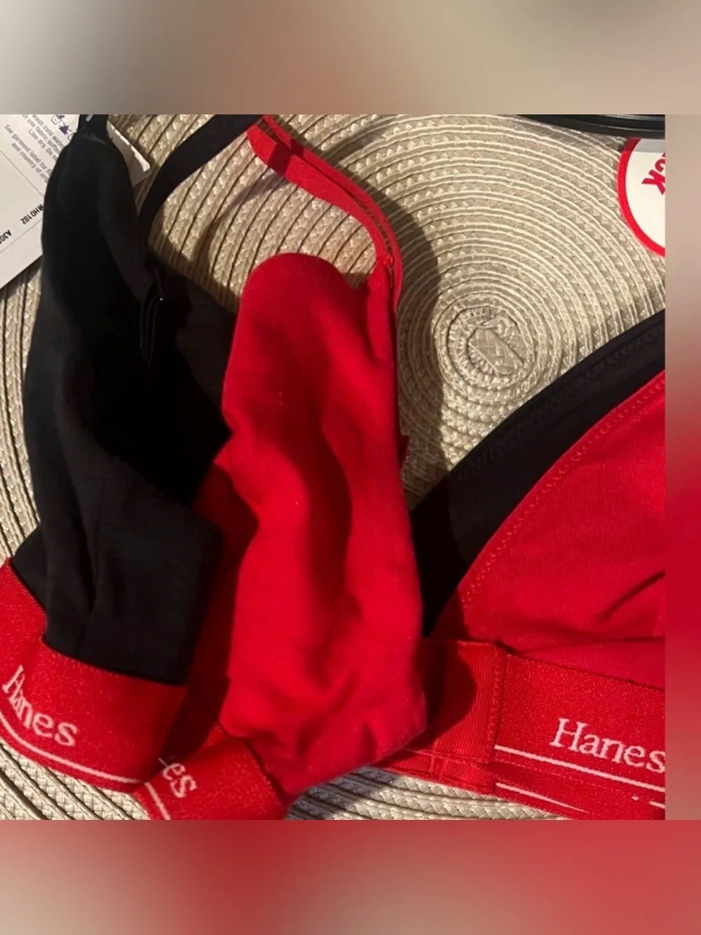 Hanes Originals 2 Pack Cotton Stretch Triangle Bralettes Red & Black XS NWT